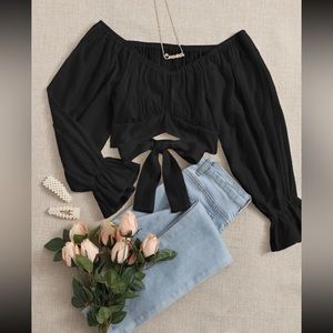 SHEINCurve Long Sleeve Crop Tie Up On/Off Shoulder 0X